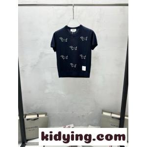 洗練された 可愛い クルーネック 半袖ニット トムブラウン ブランド コピー ニット 偽物 ネイビーkid26aCODWb