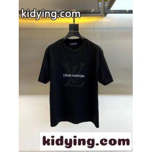 定番 カジュアル ロゴ入り 半袖Tシャツ ルイ・ヴィトン Tシャツ 偽物 ブラックkid26jGLHza