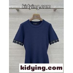 レーストリム ショートスリーブ リブニット グッチ ブランド コピー ニット 偽物 ネイビーkid26K95jyi