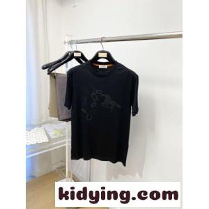 洗練された カジュアル クルーネック 半袖Tシャツ エルメス ブランド コピー Tシャツ 偽物 ブラックkid26imGLzC