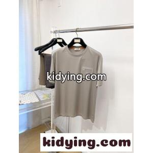 異素材ディテール クルーネック 半袖Tシャツ エルメス ブランド コピー Tシャツ 偽物 グレージュkid2645naSf
