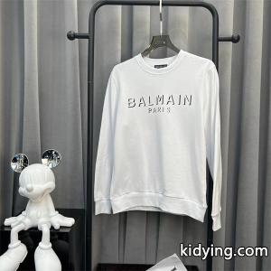 balmain ブランド コピー コピー 秋冬 日常シンプル ユニセックス ホワイト 円领 ミニロゴ スウェット バルマン ブランド コピーkidying26eiiS5v