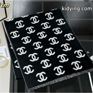 chanel コピーブランド シャネル コピーブランド 2026秋冬新作 经典ダブルC柄 カシミヤ混ウールマフラー ブラック×ホワイト 高級感抜群kidying26baS9jq