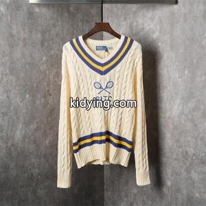 ベージュ テニスラケットプリント V 领 麻花纹 ニット ポロラルフローレン POLO RALPH LAUREN 偽物 秋冬 上品kidying26GTH5ny