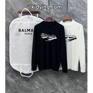 balmain スーパーコピー コピー 秋冬ストリート個性 トレンディ ブラック × ホワイト 半高领 アートロゴ ニットセーター バルマン スーパーコピーkidying26WfmiKj