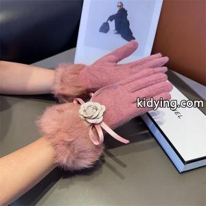 chanel ブランド コピー シャネル ブランド コピー コピー 激安 レディース グローブ ファー付き カメリア リボン ウール素材 秋冬 新作 ピンク 高品質kidying26z4bODi