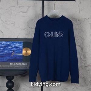 セリーヌ スーパーコピー celine スーパーコピー スーパーコピー 2026秋冬新作 ネイビー ロゴ刺繍 クルーネック ニット セーターkidying26rui4fi