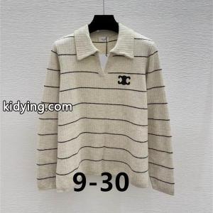 ナチュラルベージュ×ネイビー セリーヌ コピー celine コピー スーパーコピー ボーダー ニット ポロセーターkidying269DiCyi