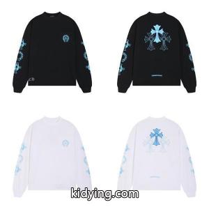 CHROME hearts コピー スーパーコピー クールライト ブルーアクセント 長袖Tシャツ クロスプリントデザイン クロムハーツ コピーkidying265vi45v