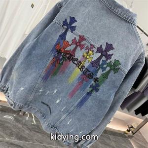 CHROME hearts コピー コピー 個性的 華やか デニムジャケット レインボークロス バックプリント クロムハーツ コピーkidying2699Lzai
