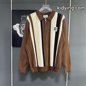 グッチ ブランド コピー コピー ストライプ ジップアップ 襟付き ニット トップス ブラウン アイボリー gucci ブランド コピーkidying26HLDCii
