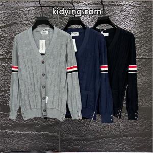 グレー × ネイビー × ブラック 3 色 リブ柄 红白条纹袖 カーディガン トムブラウン ブランド コピー Thom browne ブランド コピー 偽物 秋冬洗練された 万能kidying26qOnKrC