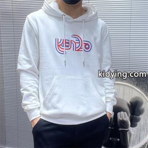 ホワイト レッド&ブルー ロゴプリント パーカー ケンゾー  KENZO 偽物 秋冬 クリーン モダンな 注目kidying26PPr4DC