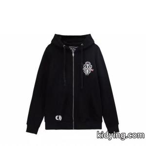 クロムハーツ ブランド コピー 偽物 ジップパーカー 魅惑 印象的 クロスハート ロゴデザイン ブラック CHROME hearts ブランド コピーkidying26OfOfGz