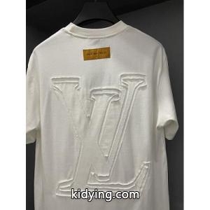 春夏ブランド新品 Louis vuitton コピー男女同じスタイルTシャツコピー パッチlogo カジュアルルーズ 真っ白kidying26SveWXj