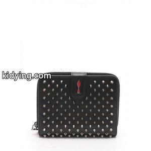 クリスチャン ルブタン Christian louboutin コピー PANETTONE パネトーネ コンパクトウォレット 二つ折り財布 レザー 黒 スパイクスタッズ レディース 通販kidying2681XPzq
