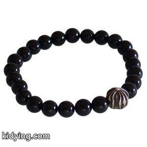 CHROME hearts ブランド コピー 8MM BLACK TOURMALINE & 1 SILVER BEADS BRACELET クロムハーツ ブランド コピー ブラック　ビーズブレスレット　８MM 　クロスボール :bgww1:SKYTREK - 通販ショッピングkidying26yu8b4D