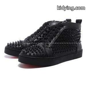 大好評ルブタンルイスフラットスパイクスハイカットレザースニーカーブラック Louis Spikes Flatkidying26Oz4PHz