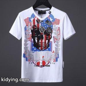 大胆なデザインPHILIPP PLEINフィリッププレイン激安のメンズvネック半袖Ｔシャツトップス通販品kidying26GDym0z
