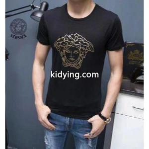 ゴルードプリント付きversace コピーヴェルサーチ コピースーパーコピー黒、白メンズクルーネック半袖Ｔシャツkidying26uOP9fi