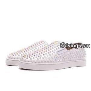 上品ルブタンローラーボートフラットスパイクススニーカーホワイトスリッポン louboutin コピー Roller Boatkidying26WnSTne