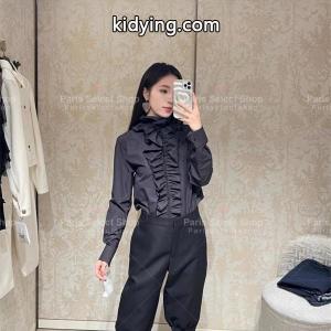 高級感溢れる フリルデザイン dior ブランド コピー ディオール ブランド コピー コピー シャツ ブラック お洒落コーデkidying26aqSPTb
