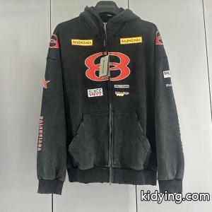 スタイリッシュ☆バレンシアガ コピージップアップコピーbalenciaga コピー SPONSOR LOGOS LARGE ZIP-UP HOODIE IN BLACK FADEDkidying268zqyiu