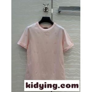 シンプル アイレット刺繍 コットンTシャツ シャネル コピー Tシャツ コピー ピンクkid26SX9rCq
