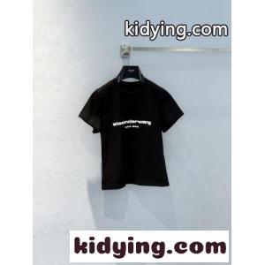 シンプル ロゴ入り 半袖Tシャツ アレキサンダーワング Tシャツ 偽物 コットン ブラックkid26eOX1Lb