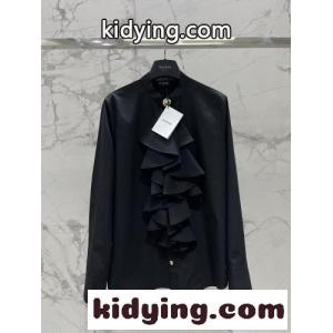 ラッフルフリル スタンドカラーブラウス バルマン コピー シャツ コピー ブラックkid260riOne