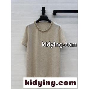 ビジューネック コットンリネン 半袖Tシャツ シャネル コピー Tシャツ コピーkid26qqGf4j