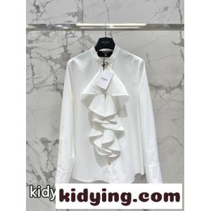 ラッフルフリル スタンドカラーブラウス バルマン ブランド コピー シャツ コピー ホワイトkid26SDOP5b