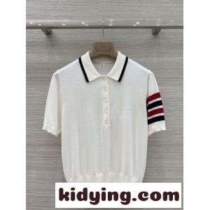 トムブラウン スーパーコピー セーター コピー ウール＆シルク ショートスリーブ ポロニット ホワイトkid26P9LP1D