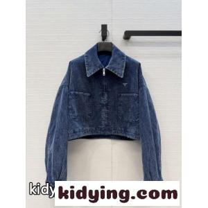 コーデュロイ クロップド ジップジャケット プラダ コピー ジャケット 偽物 ブルーkid26vSTDGv