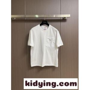 カジュアル 上品 プラダ コピー Tシャツ 偽物 異素材ディテール 半袖Tシャツ ホワイトkid26b41z4j