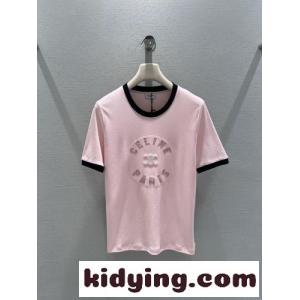 カジュアル おしゃれ コットン 半袖Tシャツ セリーヌ コピー Tシャツ 偽物 ピンクkid268zGbeC