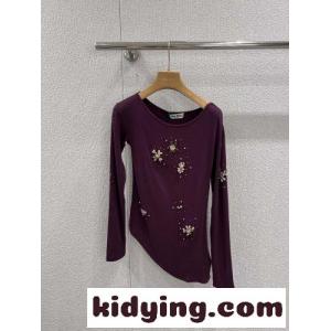 ビジュー装飾 アシンメトリー 長袖カットソー ミュウミュウ コピー Tシャツ コピー パープルkid26ryi0by