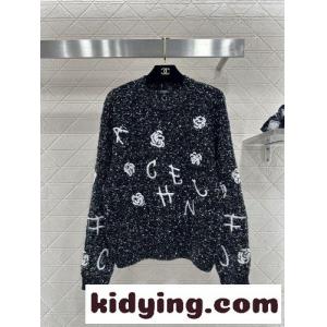 カメリア＆ロゴ ミックスニット プルオーバー シャネル ブランド コピー セーター コピー ブラックkid26WLrmWn