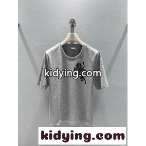 コットン プリント 半袖Tシャツ エルメス コピーブランド Tシャツ コピー クルーネック グレーkid26bqumae