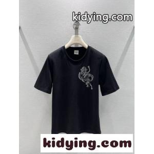 コットン プリント 半袖Tシャツ エルメス コピー Tシャツ コピー クルーネック ブラックkid264z0H1D