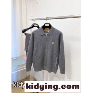 EKDエンブロイダリー ジップアップ ニットカーディガン バーバリー コピー ニット 偽物 グレーkid26vWfm0z