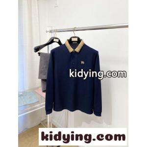 バーバリー コピー Tシャツ 偽物 定番 チェックカラー 長袖ポロシャツ ネイビーkid26mOjGfm