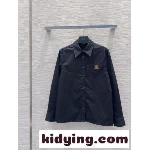 洗練された トリオンフ コットン 長袖シャツ セリーヌ コピーブランド シャツ コピー ブラックkid26fuieuC