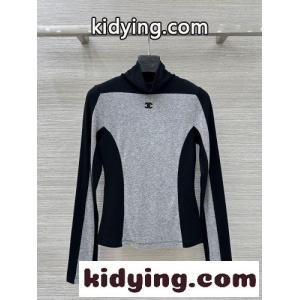 ハイネック バイカラー 切り替えトップス シャネル コピー Tシャツ 偽物 グレーkid26qC0XDC