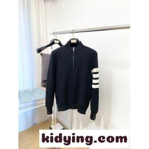 トムブラウン コピー セーター 偽物 ニットプルオーバー 4BAR ハーフジップ ブラックkid26zGrKjC