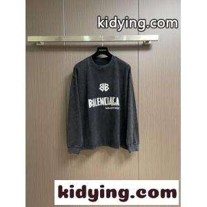 コットン ロゴ入り 長袖Tシャツ バレンシアガ スーパーコピー Tシャツ 偽物 カジュアル ブラックkid26u4bmmC