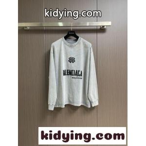 カジュアル ロゴ入り 長袖Tシャツ バレンシアガ コピーブランド Tシャツ 偽物 コットン グレーkid26aWD01n