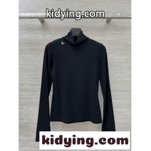 ウール＆テンセル ハイネック カットソー プラダ スーパーコピー Tシャツ 偽物 ブラックkid269HPL9n