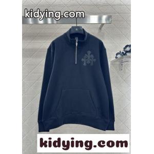 クロムハーツ ブランド コピー Tシャツ 偽物 裏起毛 コットン ハーフジップ スウェットシャツ ブラックkid26aWzq4n