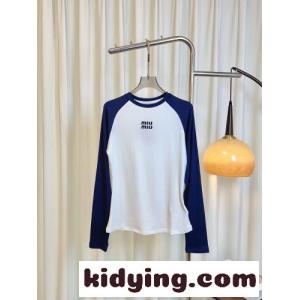 ロゴ刺繍 ラグラン ロングスリーブTシャツ ミュウミュウ ブランド コピー Tシャツ 偽物kid26miCSTr
